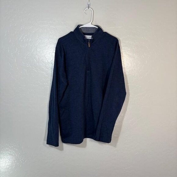 Mizzen+Main Sweater Mens Large Blue Quarter Zip Pullover Mock Neck Casual Knit - Picture 1 of 7
